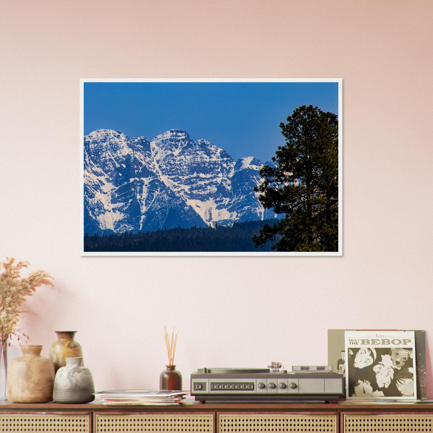 Mountain With Blue Sky - Wooden Framed Poster