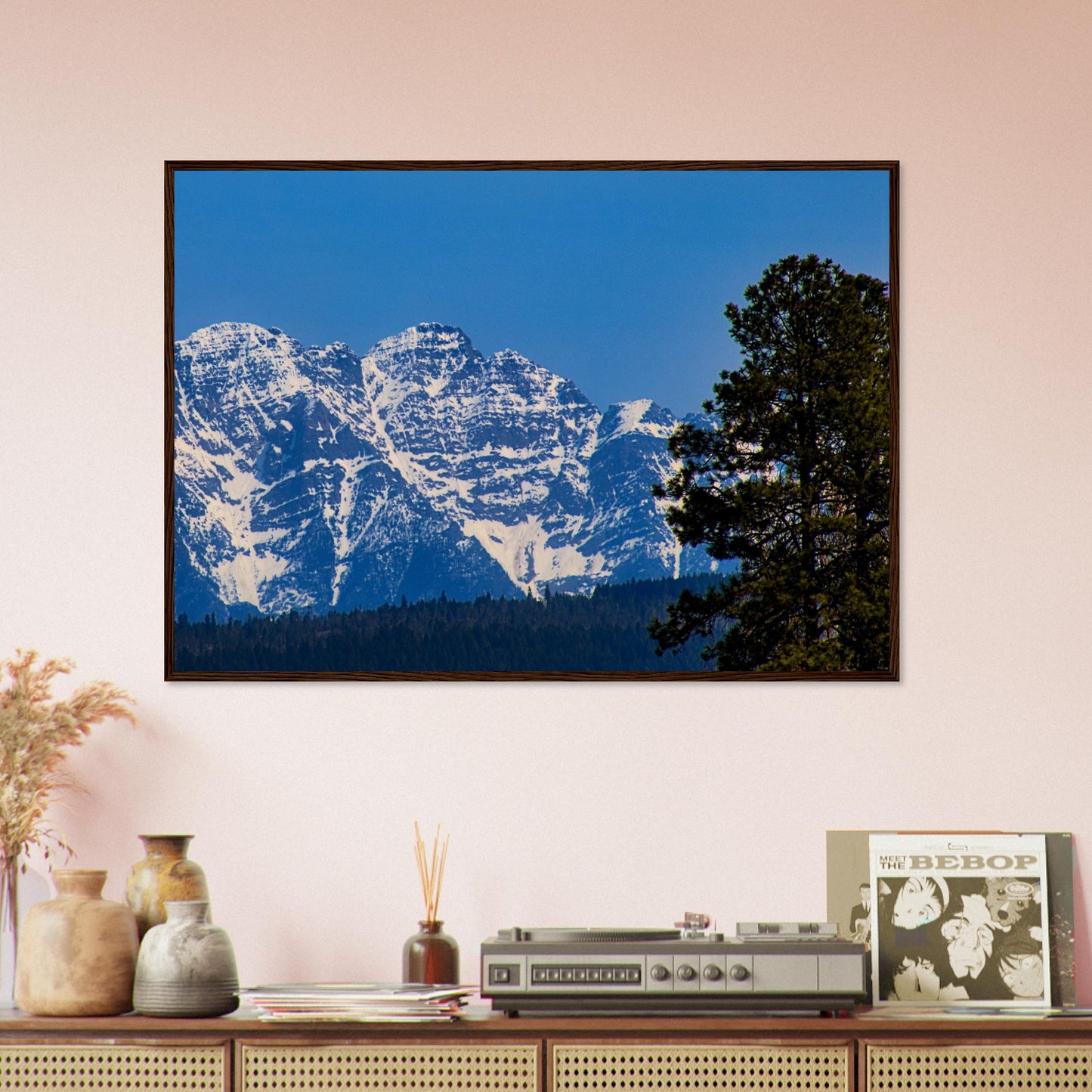 Mountain With Blue Sky - Wooden Framed Poster