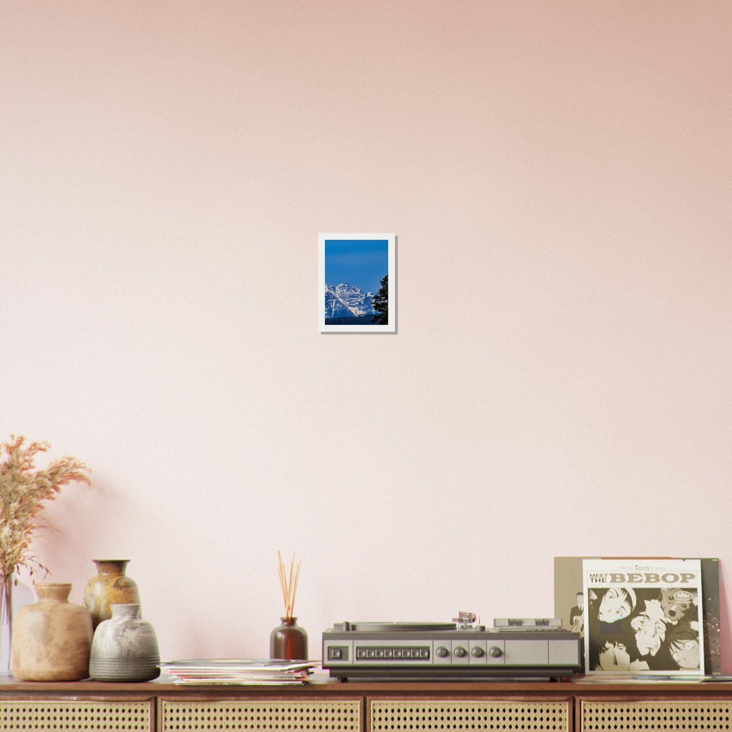 Mountain With Blue Sky - Wooden Framed Poster