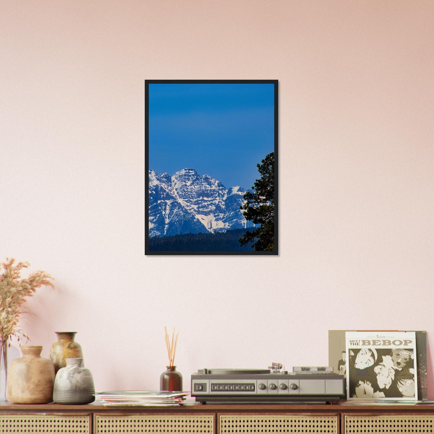 Mountain With Blue Sky - Wooden Framed Poster