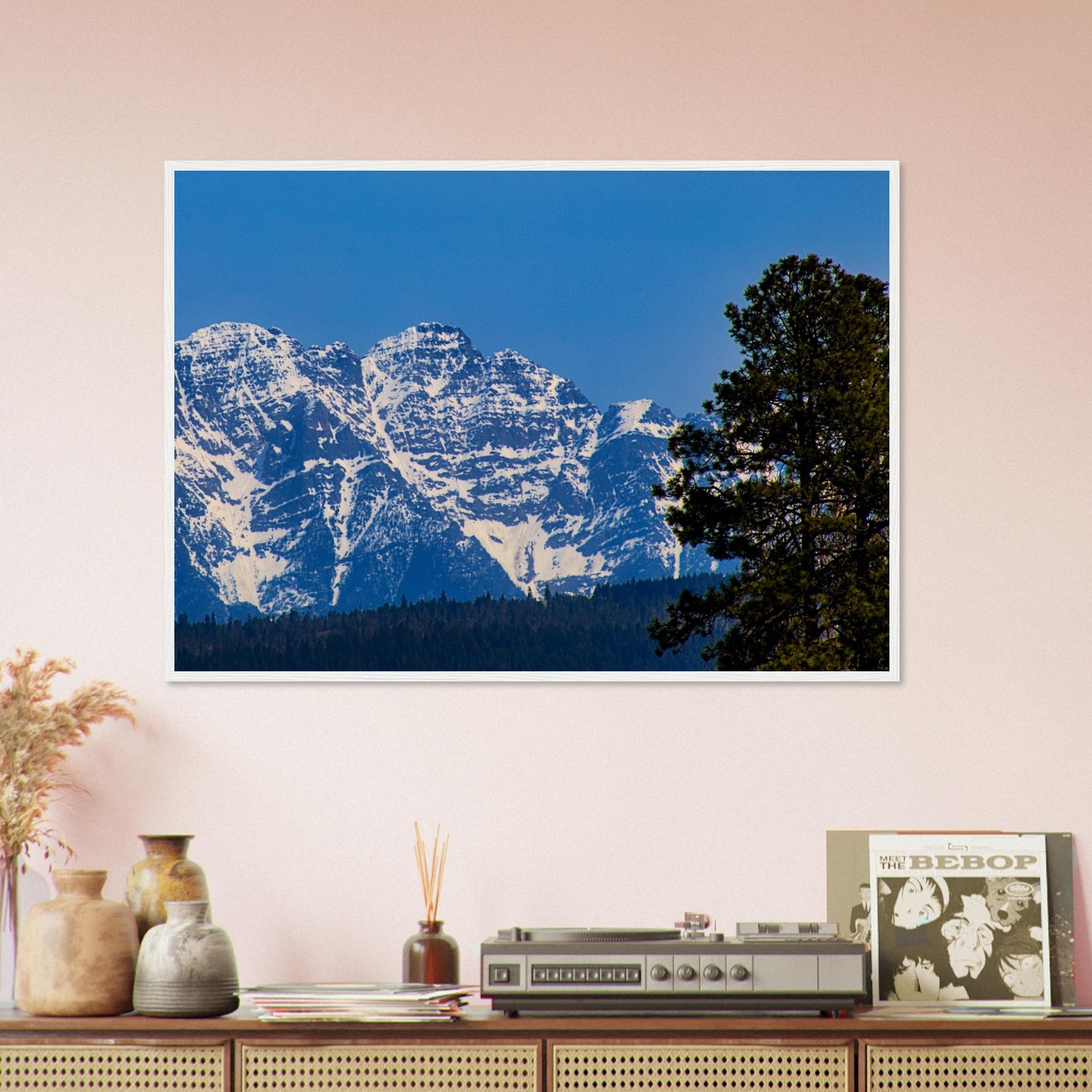 Mountain With Blue Sky - Wooden Framed Poster