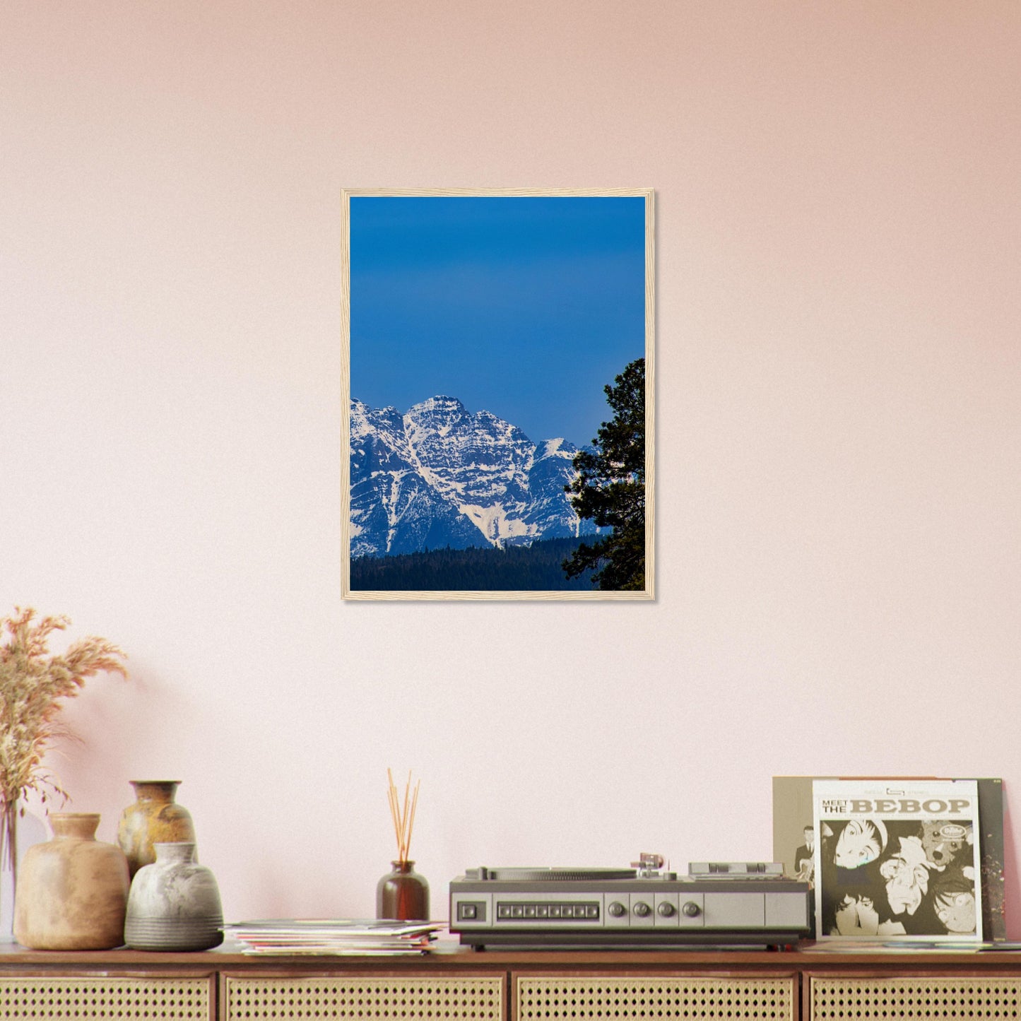 Mountain With Blue Sky - Wooden Framed Poster