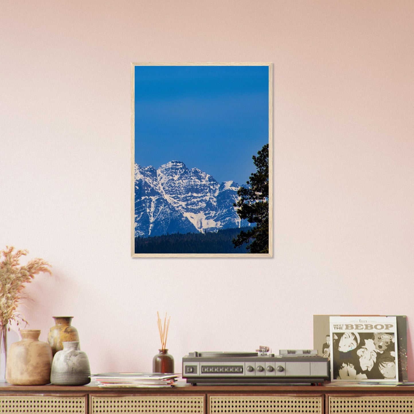 Mountain With Blue Sky - Wooden Framed Poster