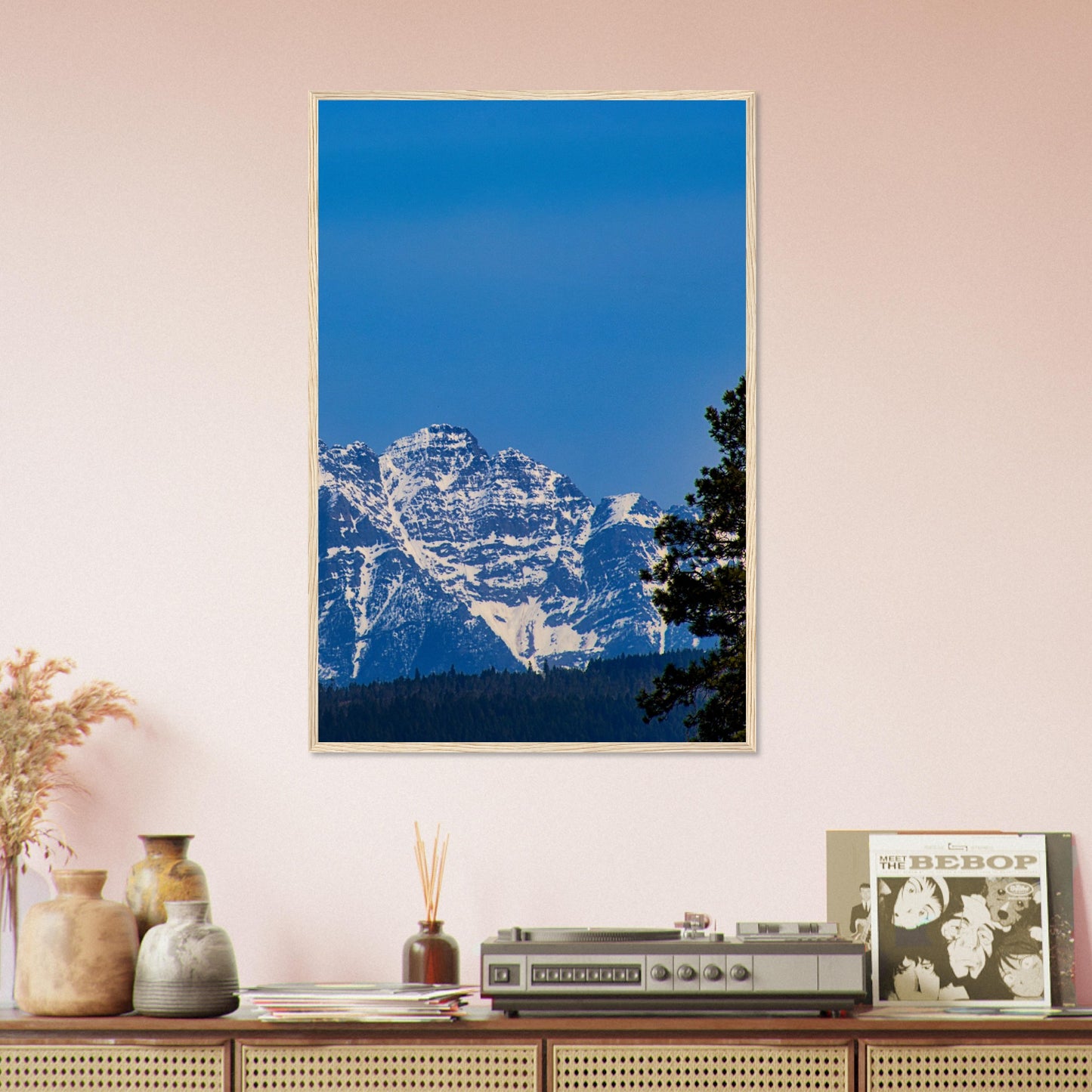 Mountain With Blue Sky - Wooden Framed Poster