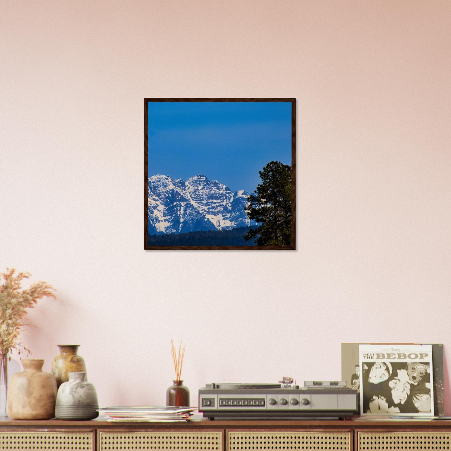 Mountain With Blue Sky - Wooden Framed Poster