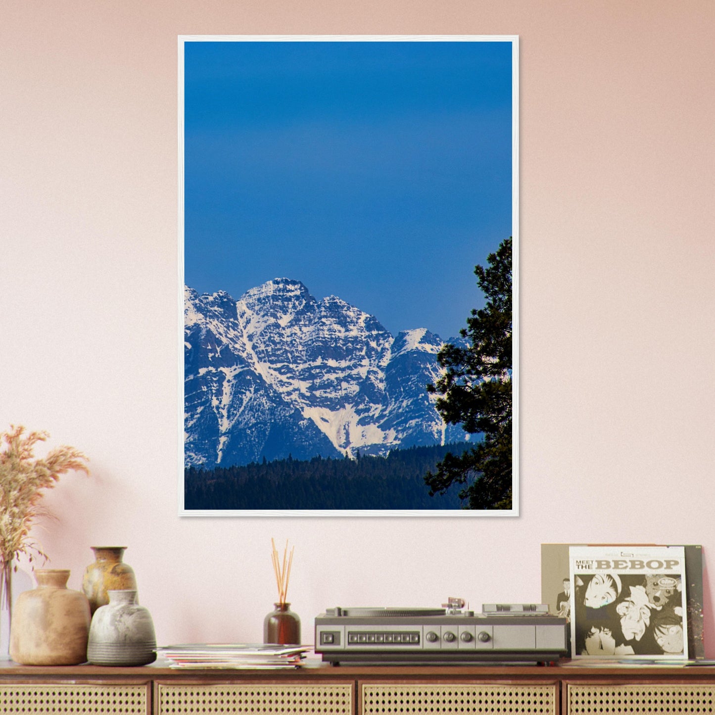 Mountain With Blue Sky - Wooden Framed Poster