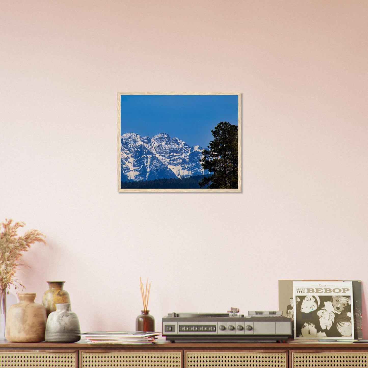 Mountain With Blue Sky - Wooden Framed Poster