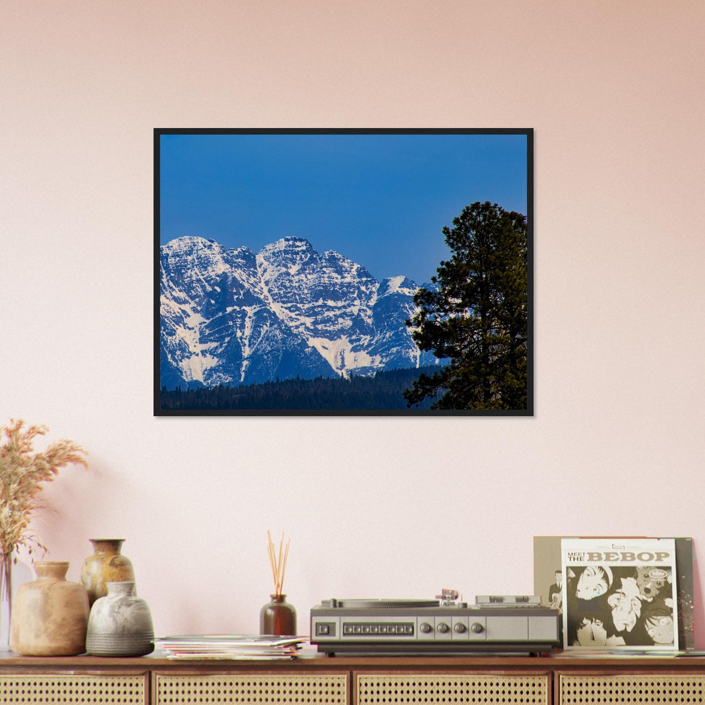 Mountain With Blue Sky - Wooden Framed Poster