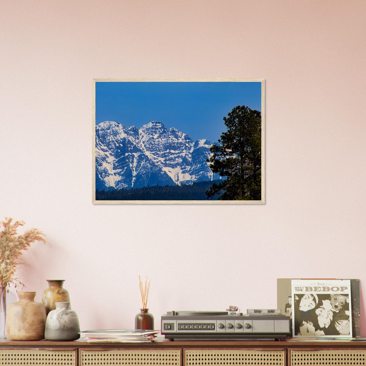 Mountain With Blue Sky - Wooden Framed Poster