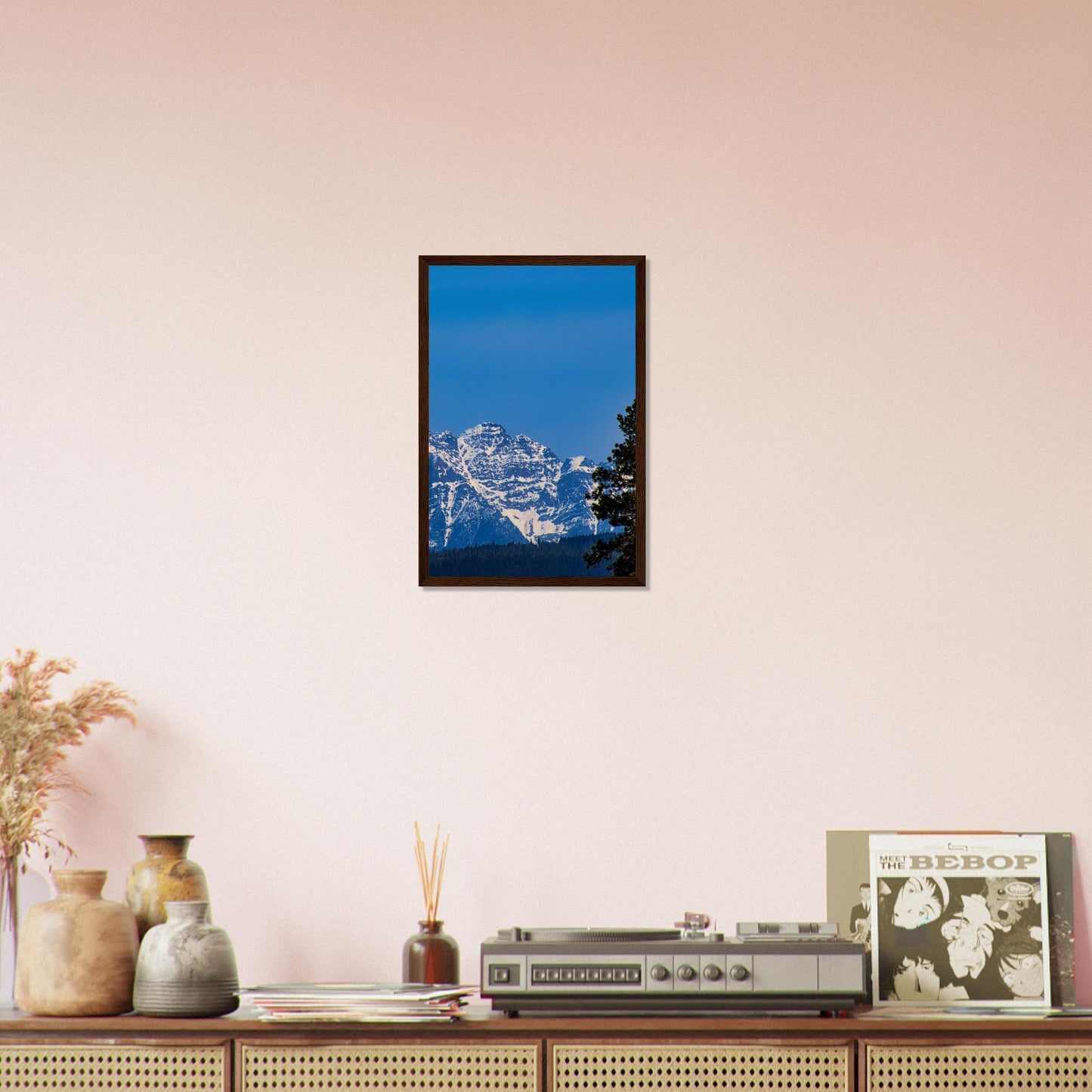 Mountain With Blue Sky - Wooden Framed Poster