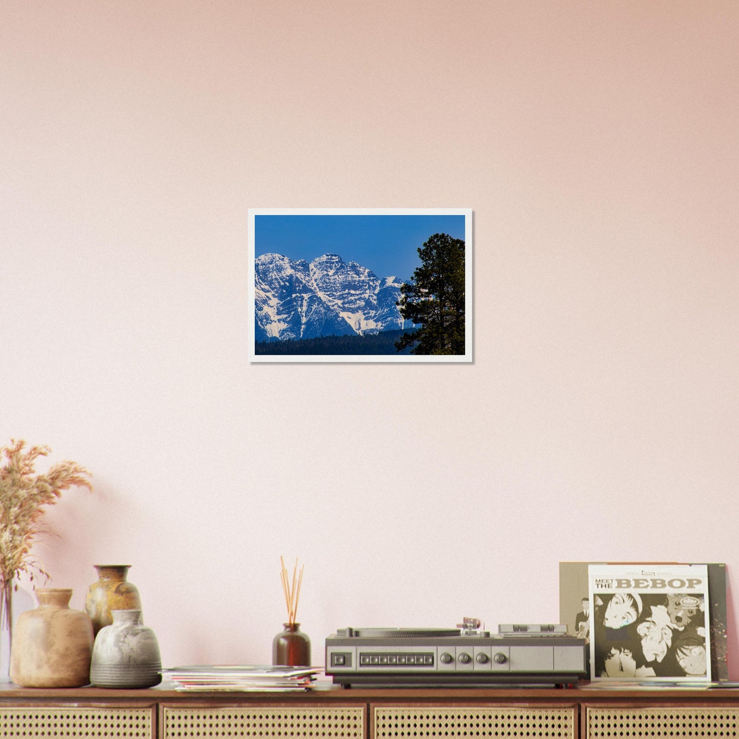 Mountain With Blue Sky - Wooden Framed Poster