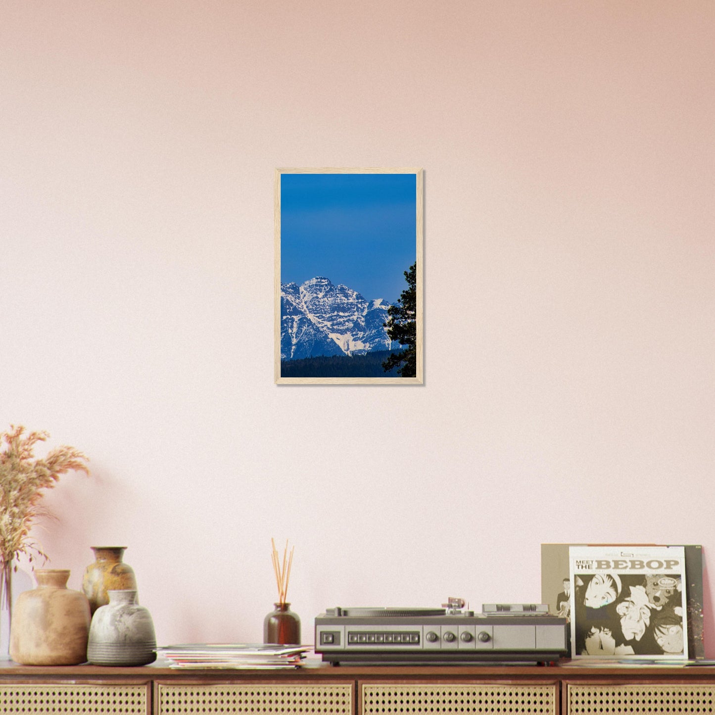 Mountain With Blue Sky - Wooden Framed Poster