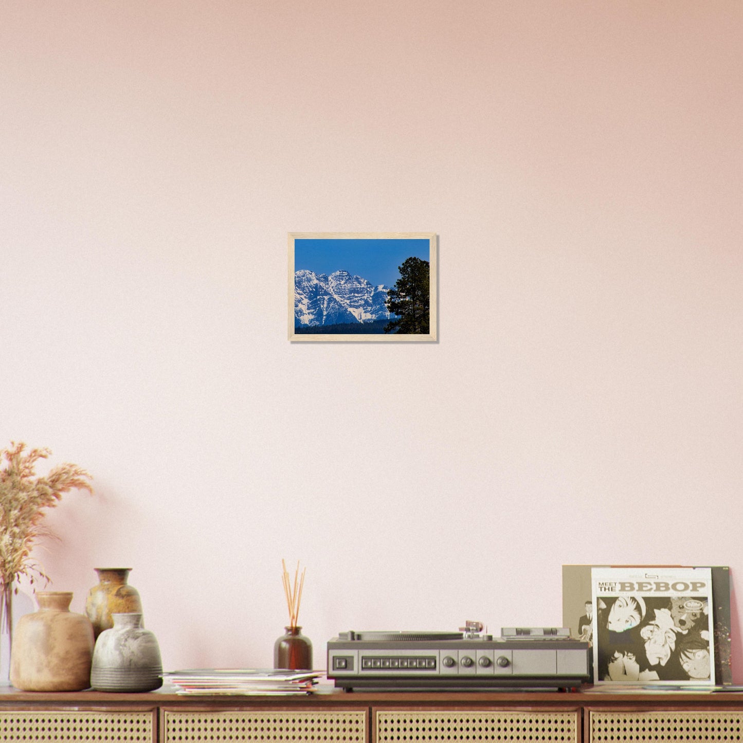 Mountain With Blue Sky - Wooden Framed Poster