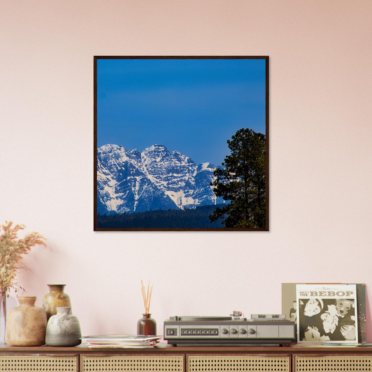 Mountain With Blue Sky - Wooden Framed Poster