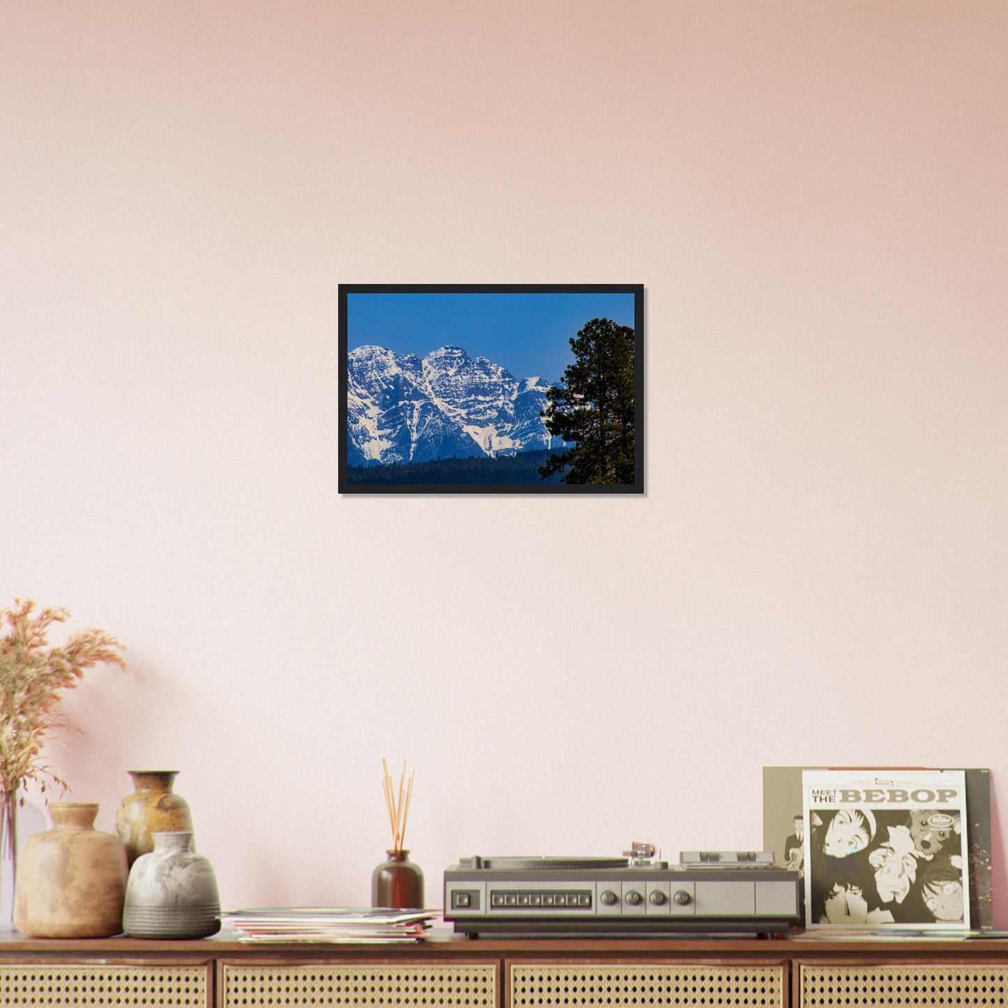 Mountain With Blue Sky - Wooden Framed Poster