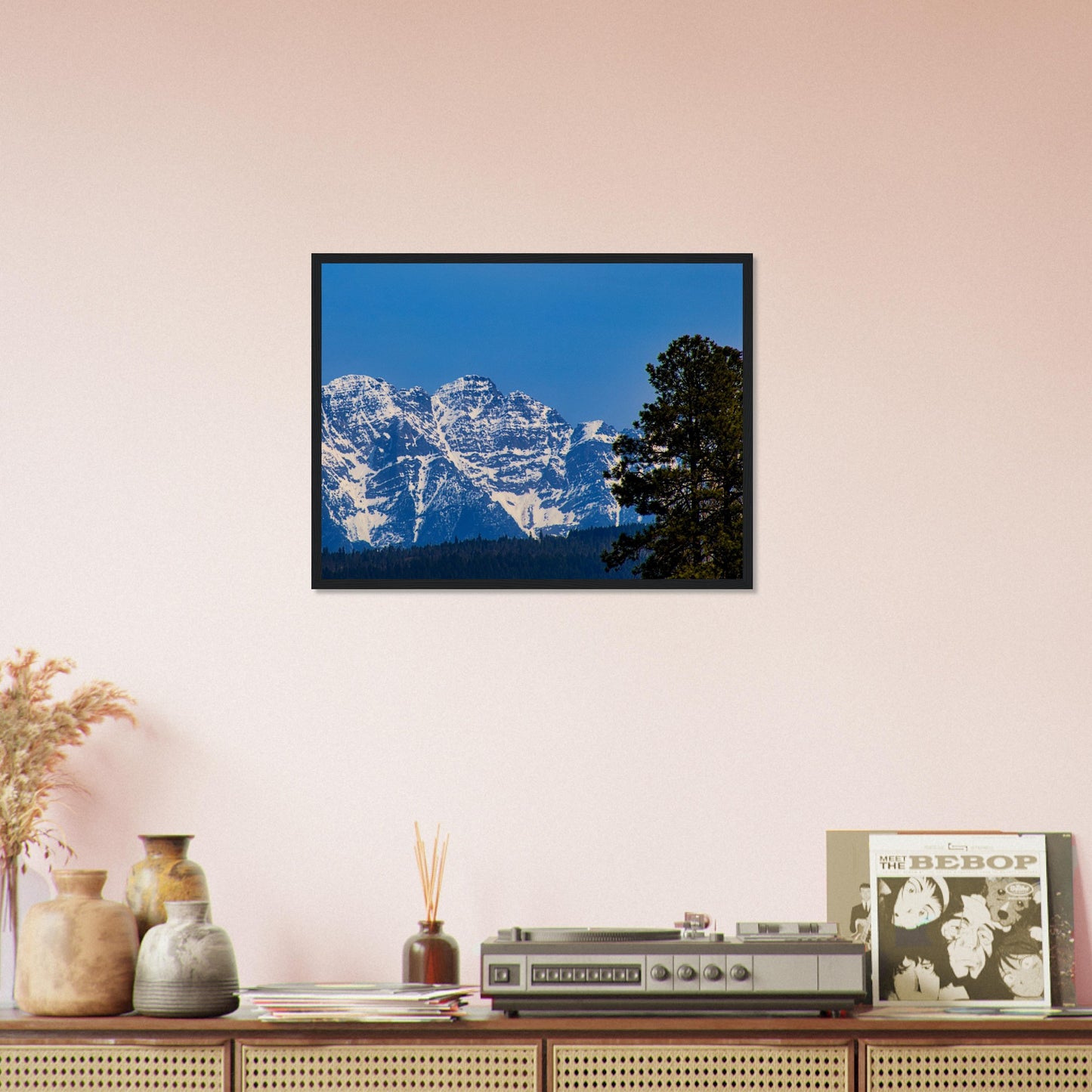 Mountain With Blue Sky - Wooden Framed Poster