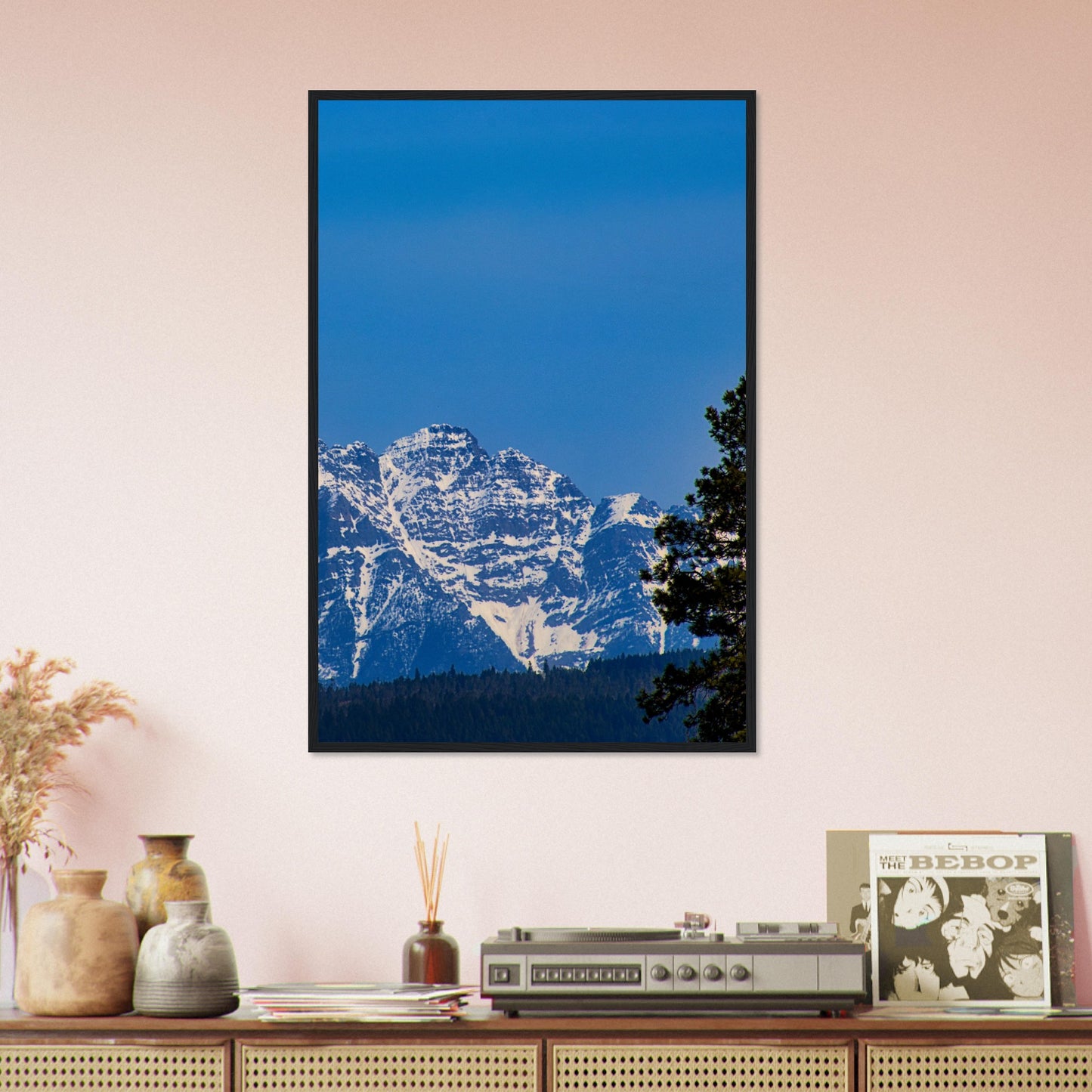 Mountain With Blue Sky - Wooden Framed Poster