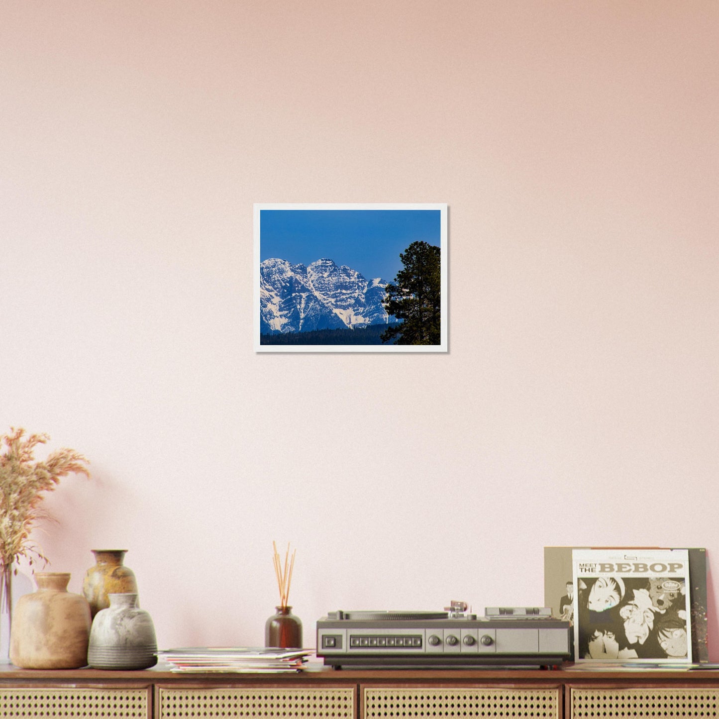 Mountain With Blue Sky - Wooden Framed Poster