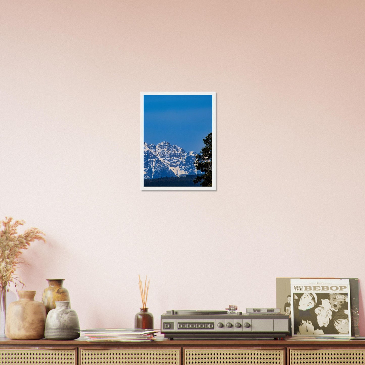 Mountain With Blue Sky - Wooden Framed Poster