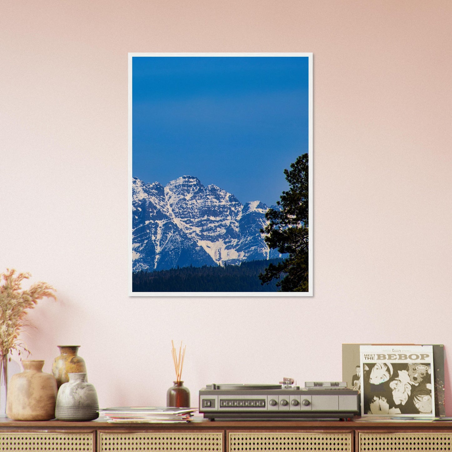 Mountain With Blue Sky - Wooden Framed Poster