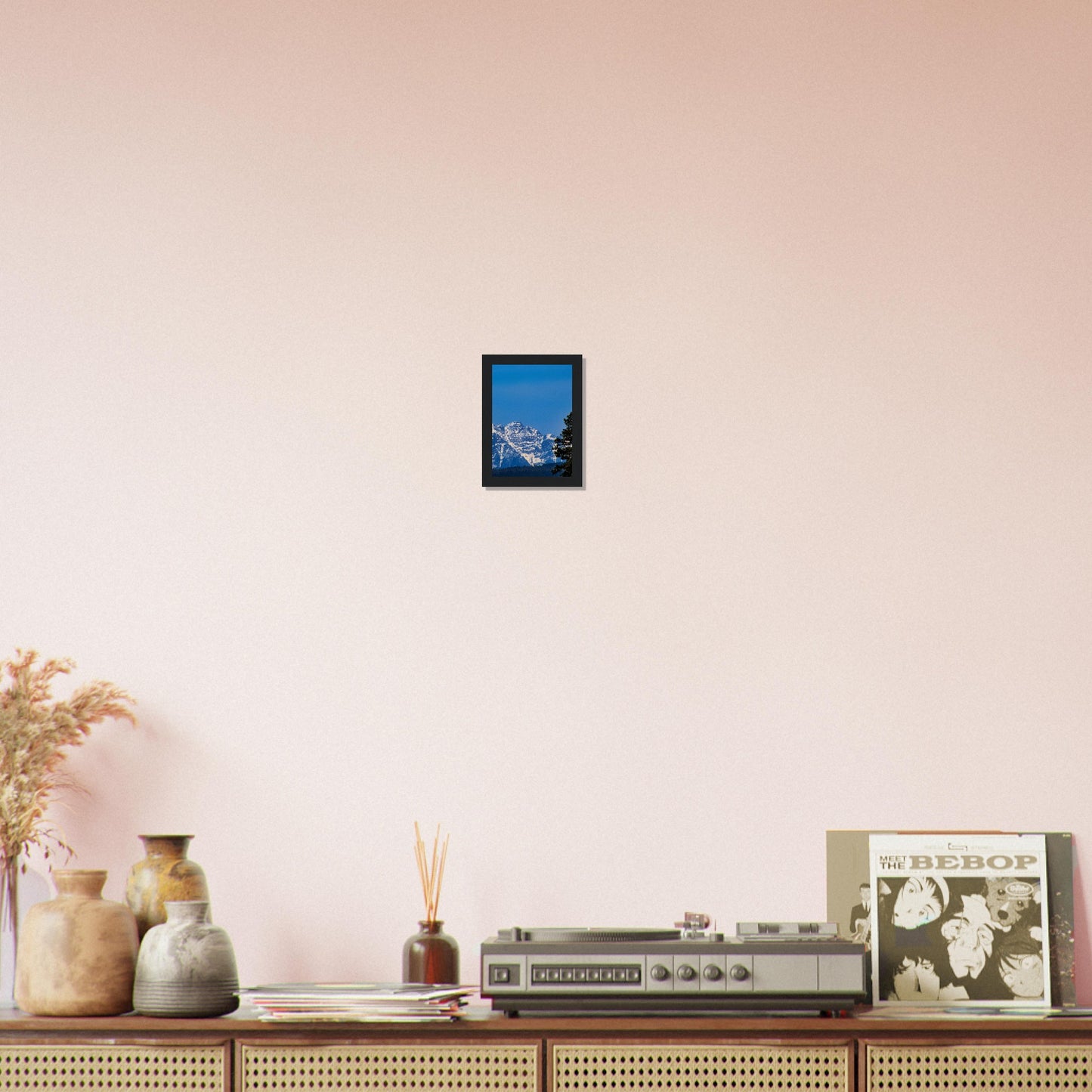 Mountain With Blue Sky - Wooden Framed Poster