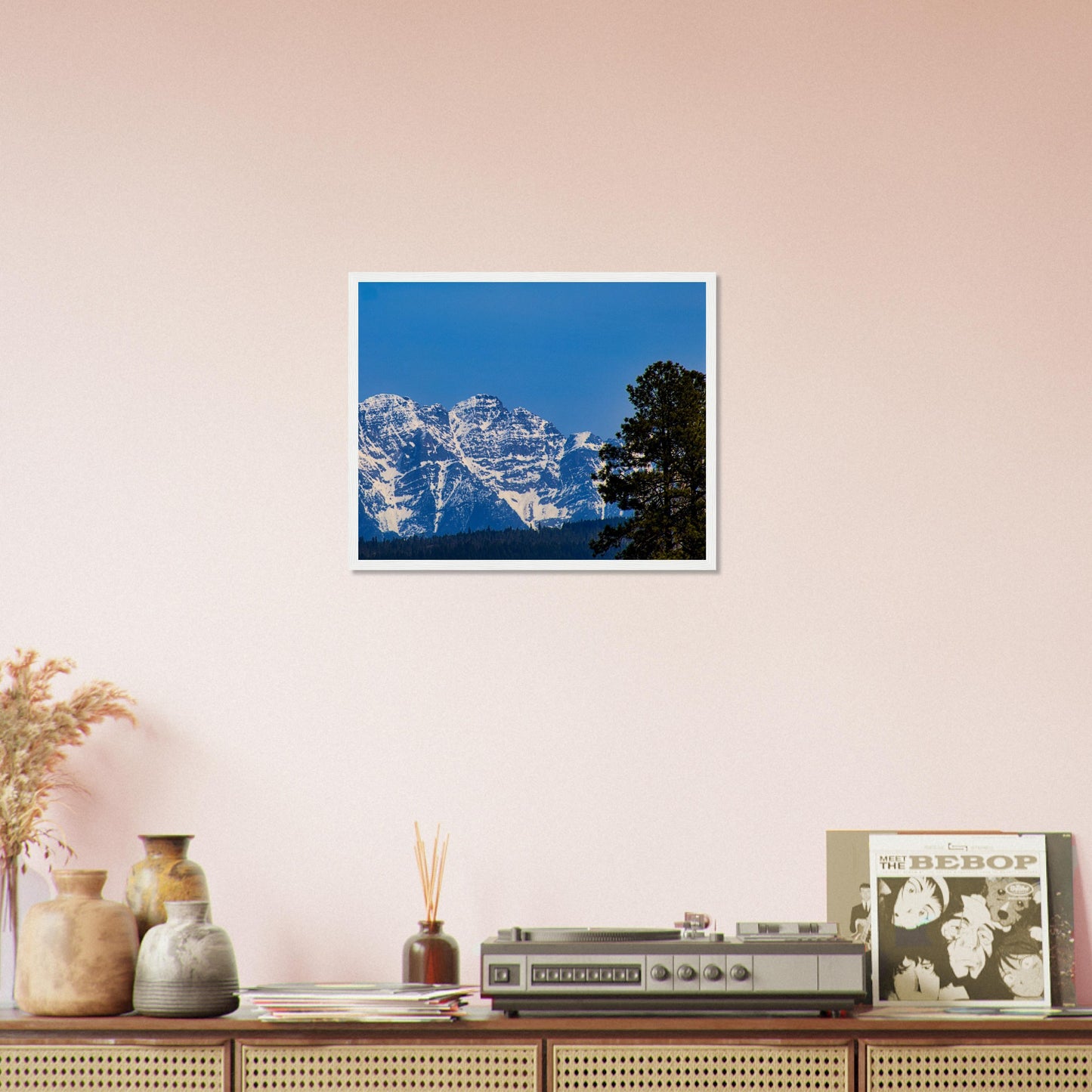 Mountain With Blue Sky - Wooden Framed Poster