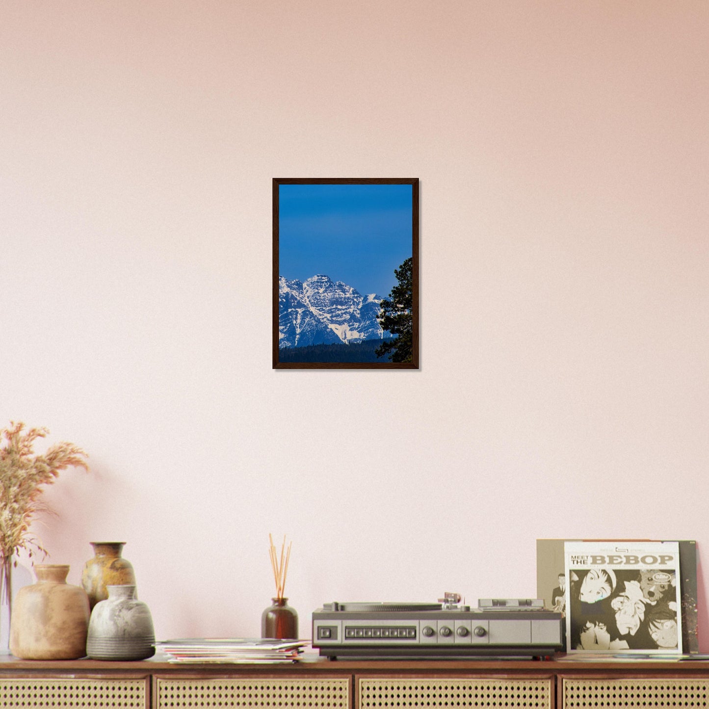 Mountain With Blue Sky - Wooden Framed Poster