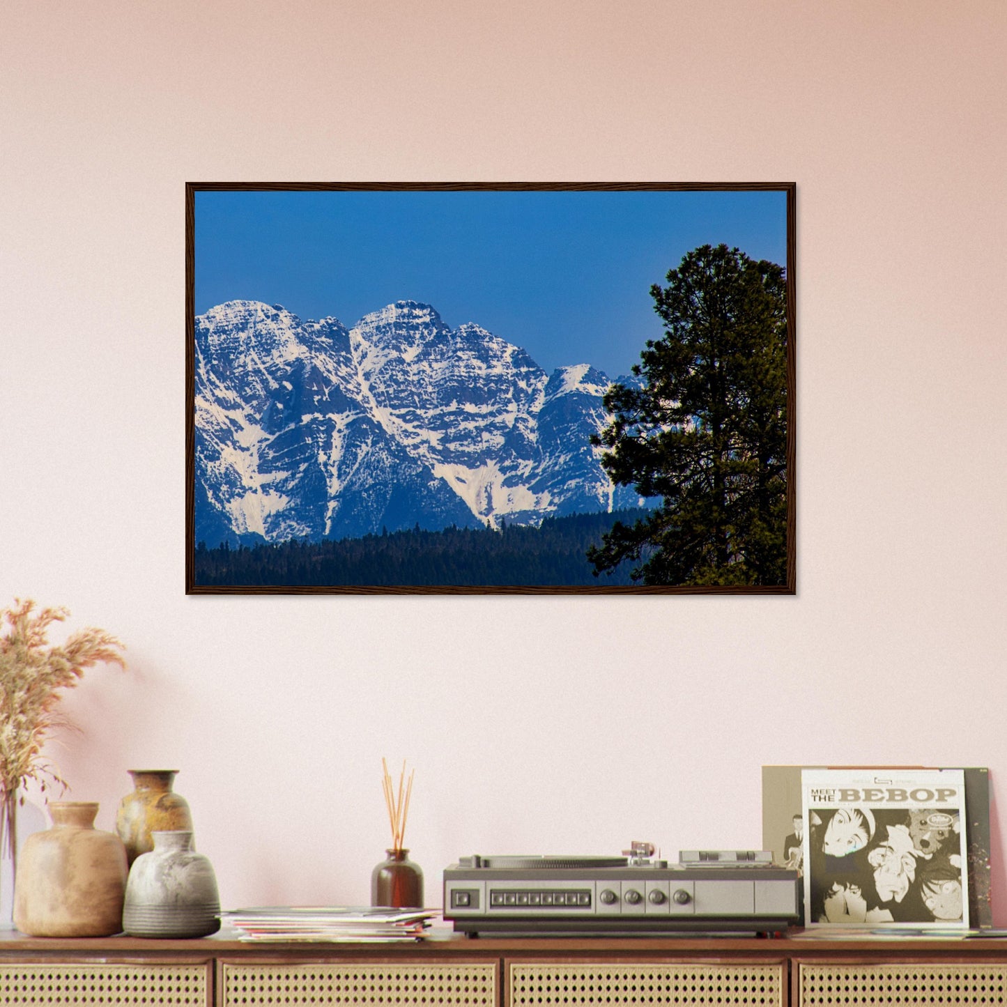 Mountain With Blue Sky - Wooden Framed Poster