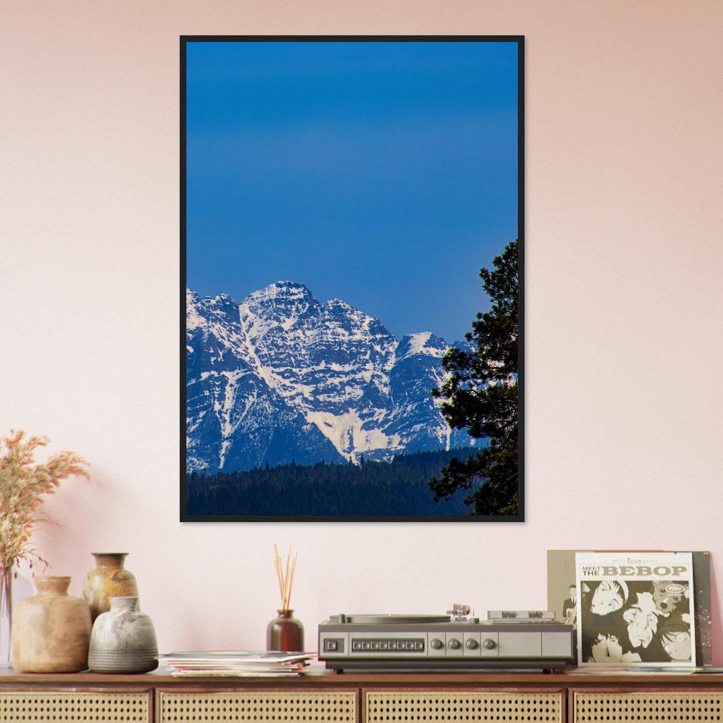 Mountain With Blue Sky - Wooden Framed Poster