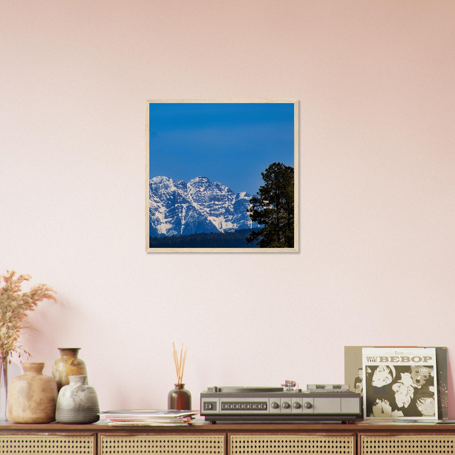 Mountain With Blue Sky - Wooden Framed Poster