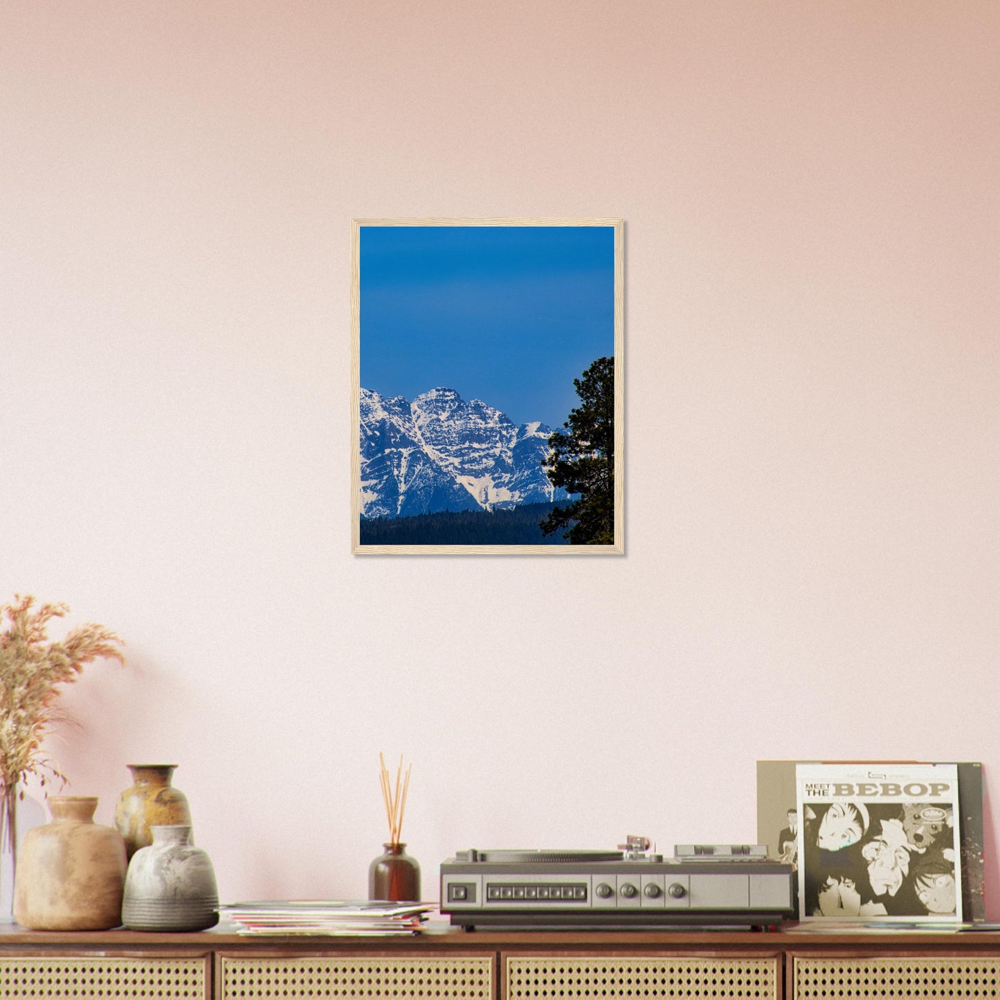 Mountain With Blue Sky - Wooden Framed Poster