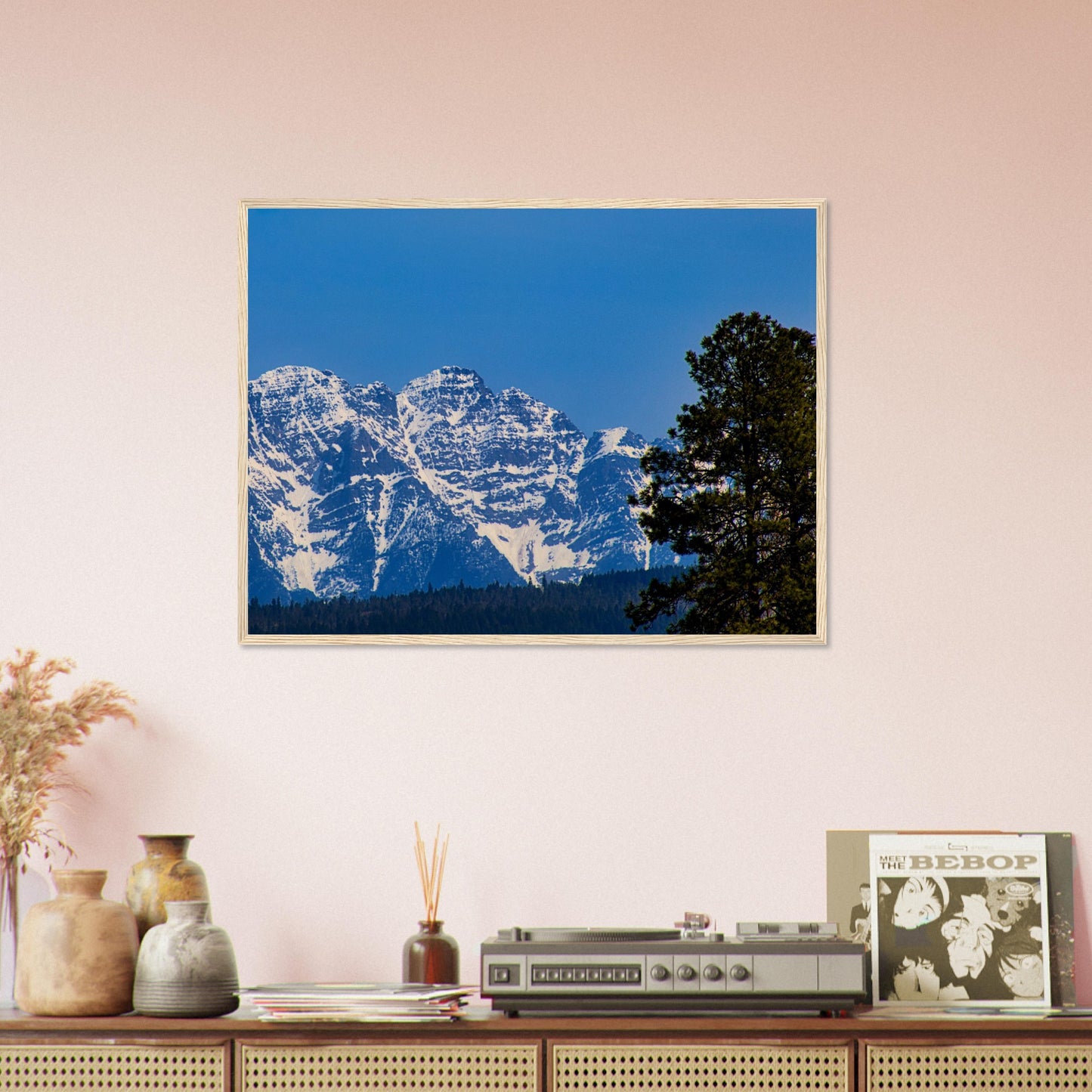 Mountain With Blue Sky - Wooden Framed Poster