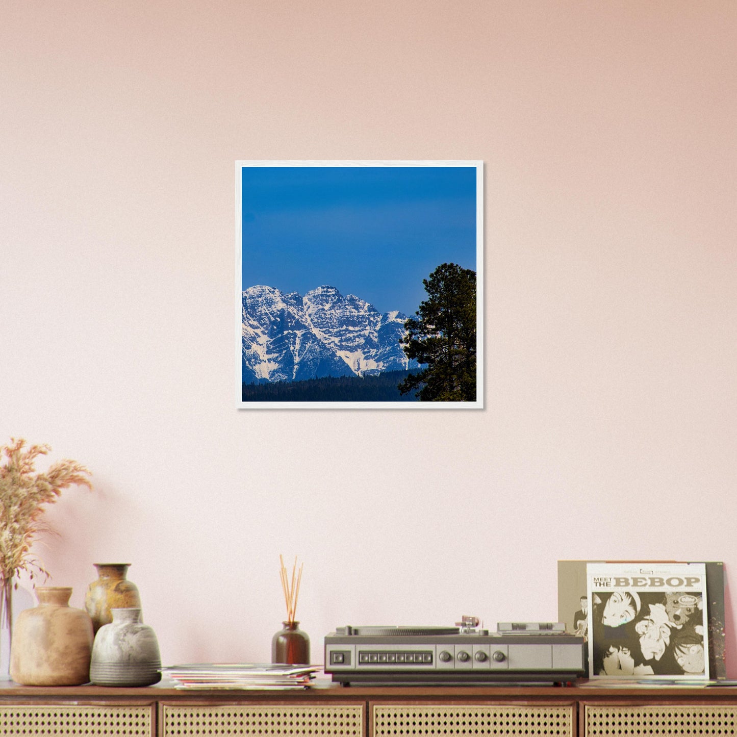 Mountain With Blue Sky - Wooden Framed Poster