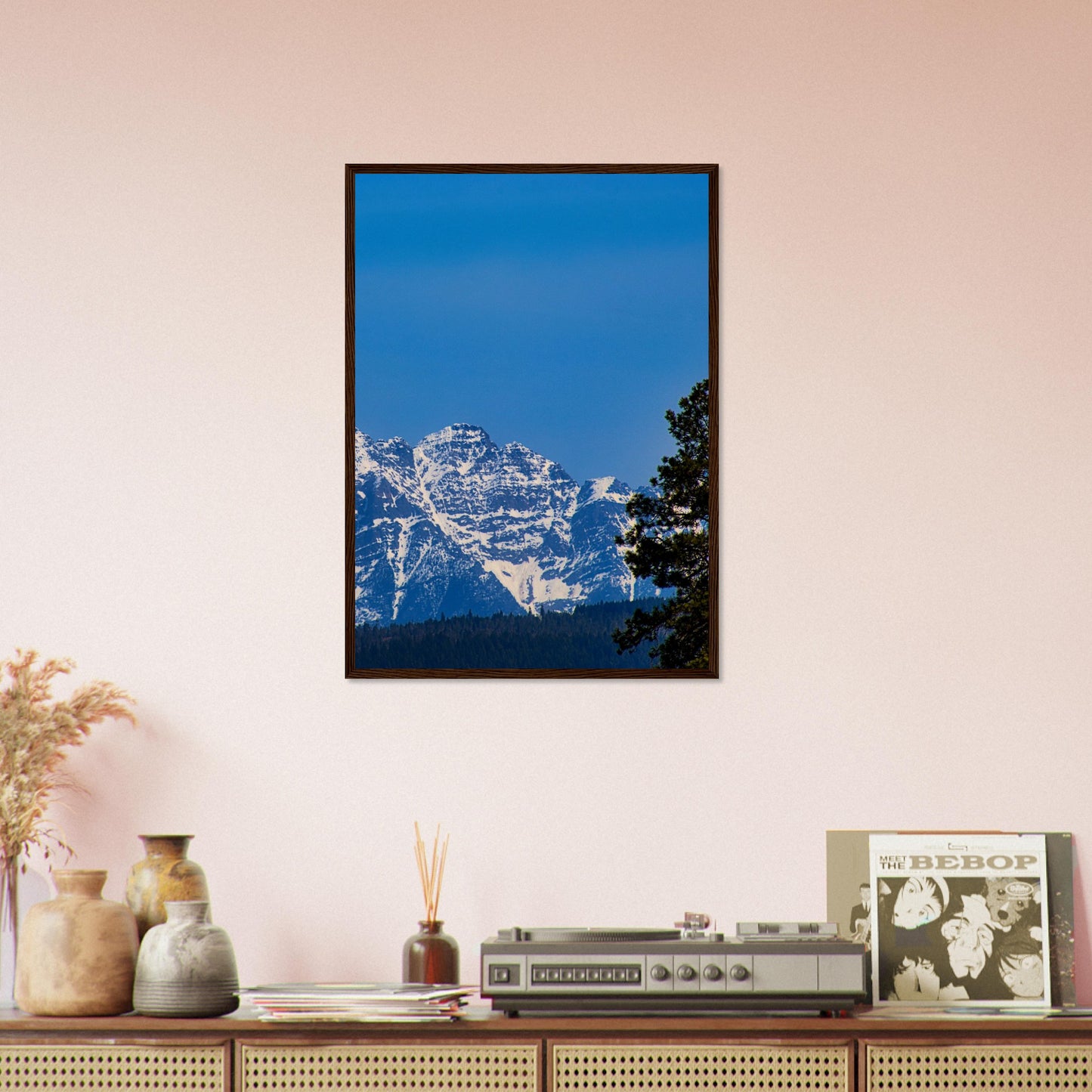 Mountain With Blue Sky - Wooden Framed Poster