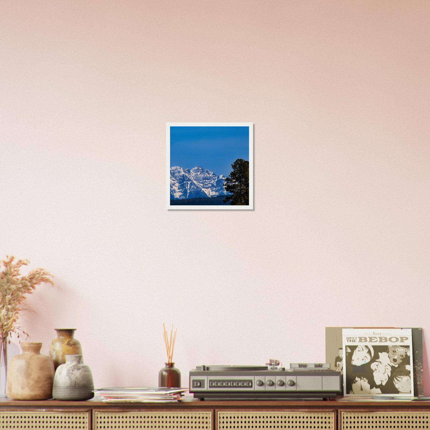 Mountain With Blue Sky - Wooden Framed Poster