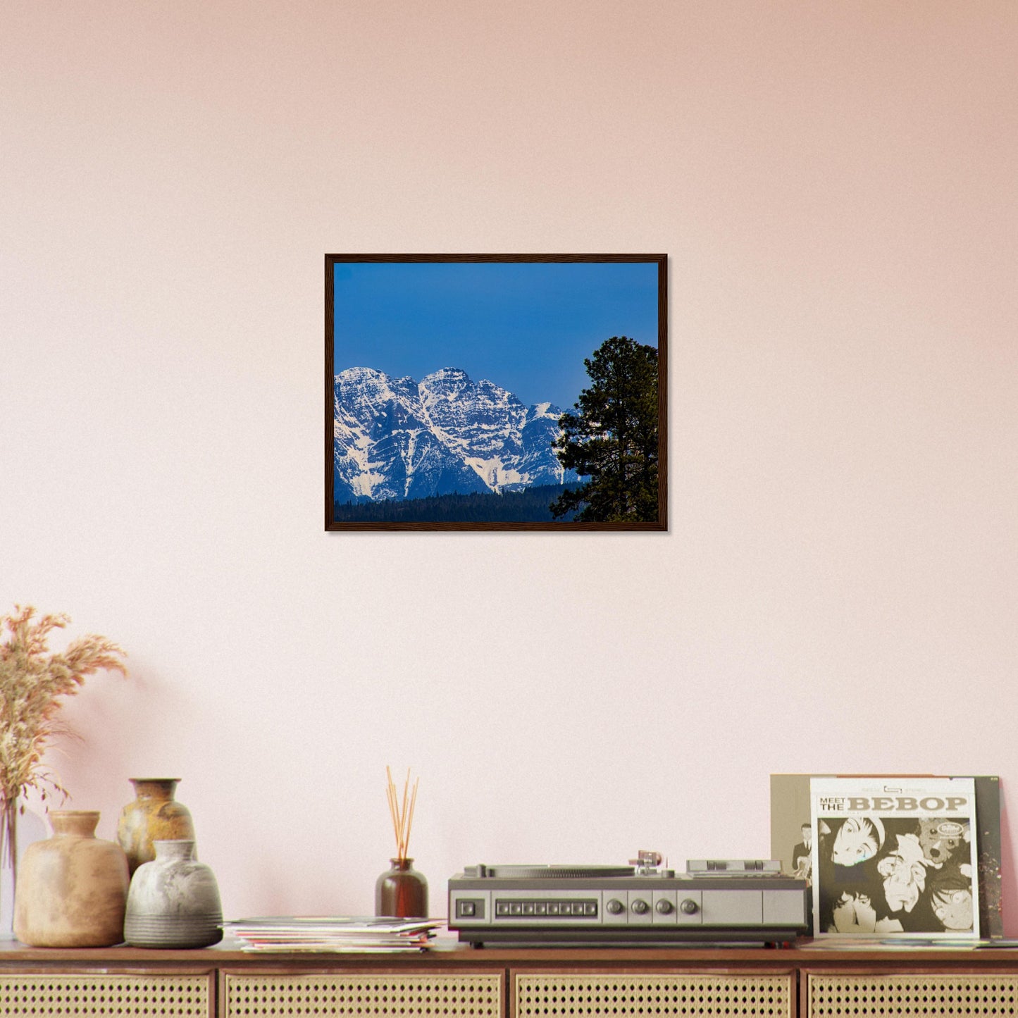 Mountain With Blue Sky - Wooden Framed Poster