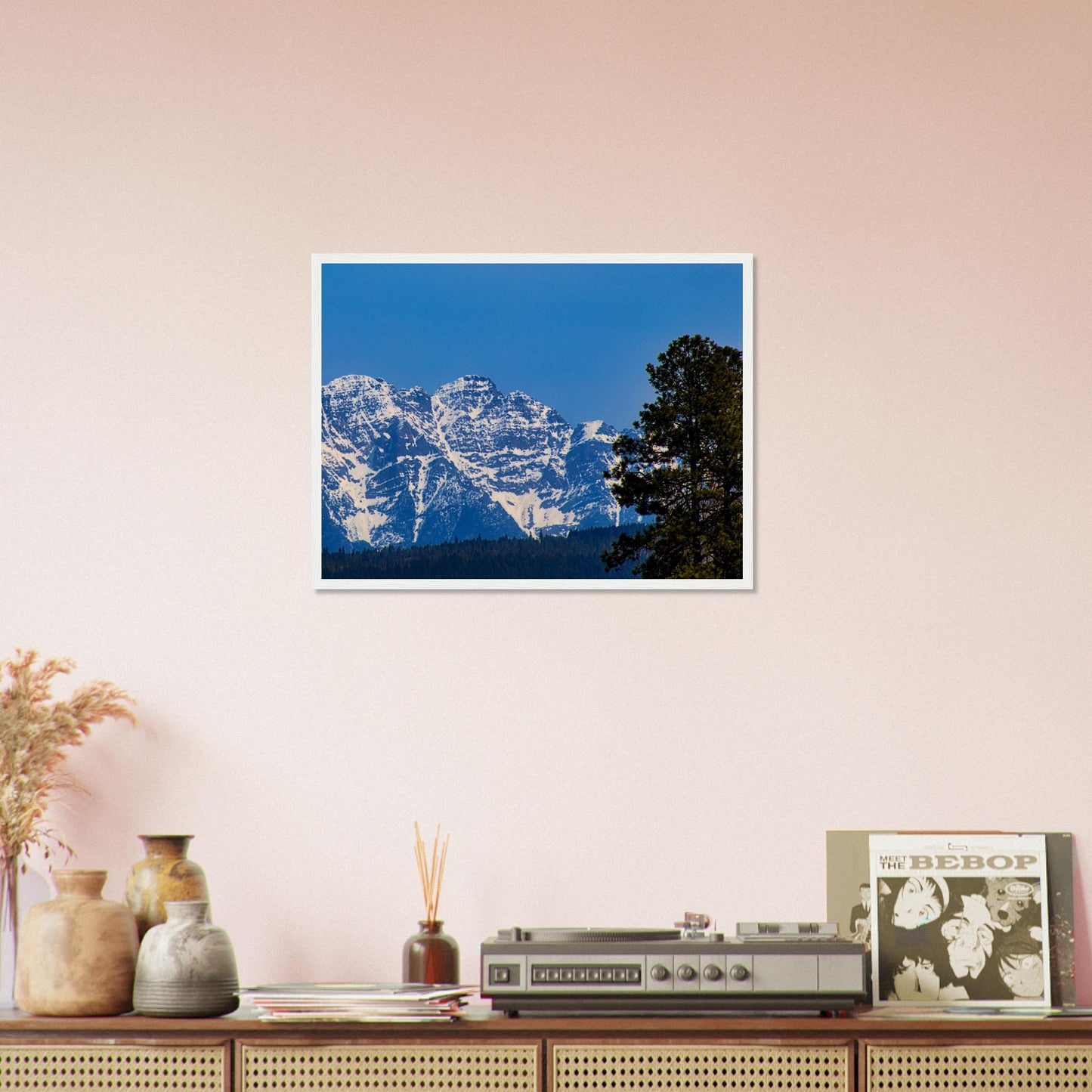 Mountain With Blue Sky - Wooden Framed Poster