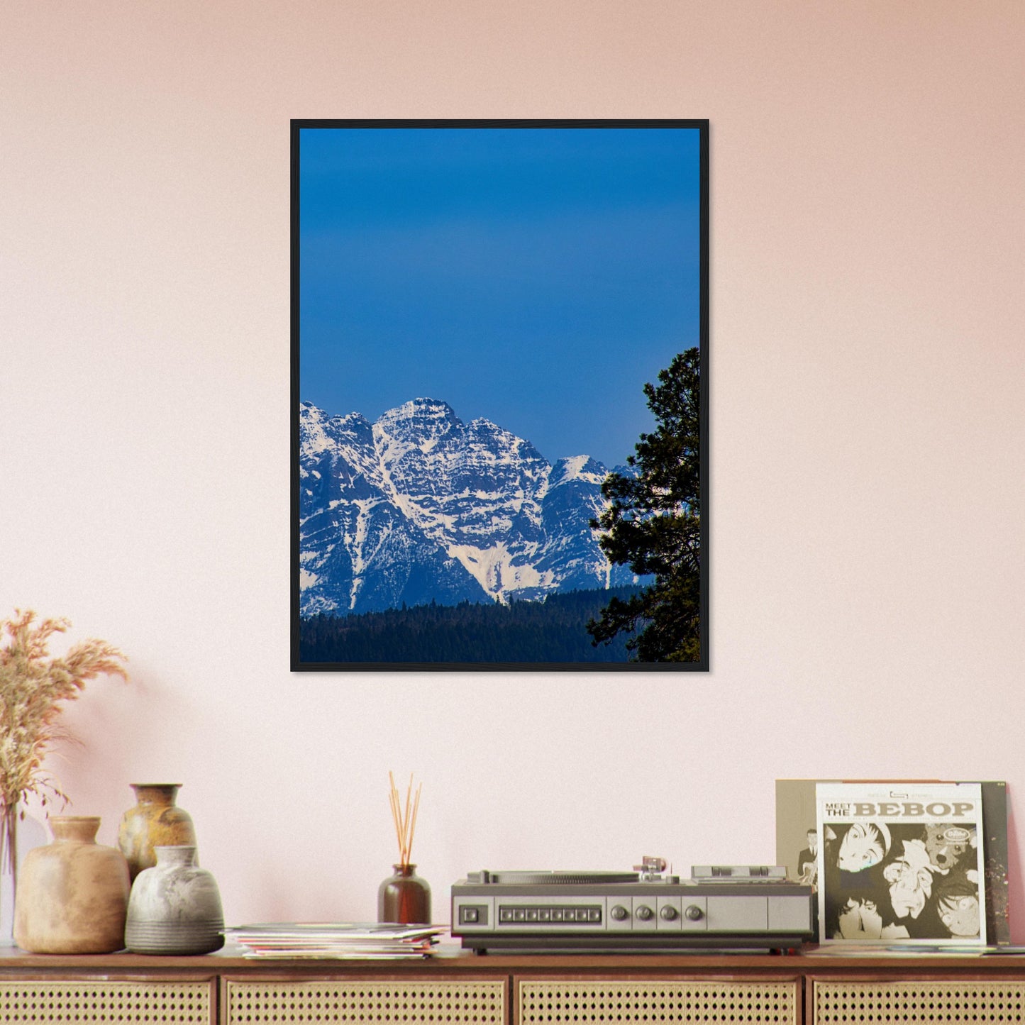 Mountain With Blue Sky - Wooden Framed Poster