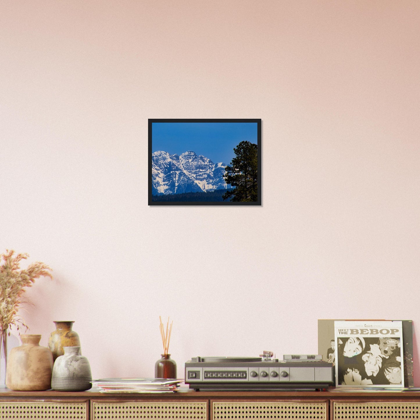 Mountain With Blue Sky - Wooden Framed Poster