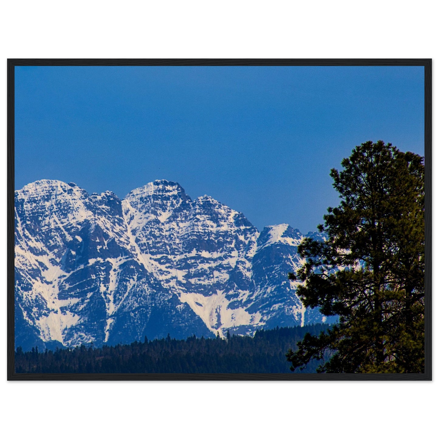 Mountain With Blue Sky - Wooden Framed Poster