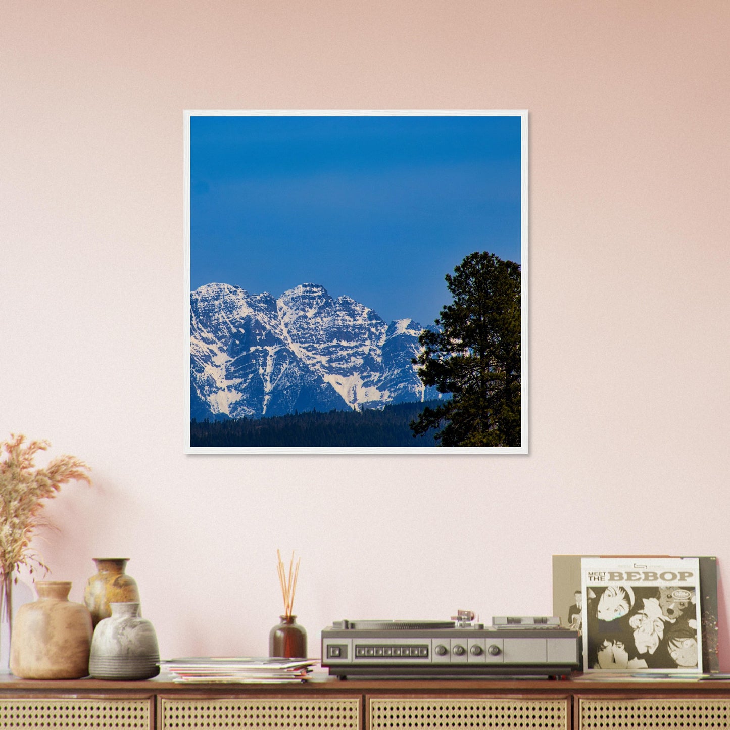 Mountain With Blue Sky - Wooden Framed Poster