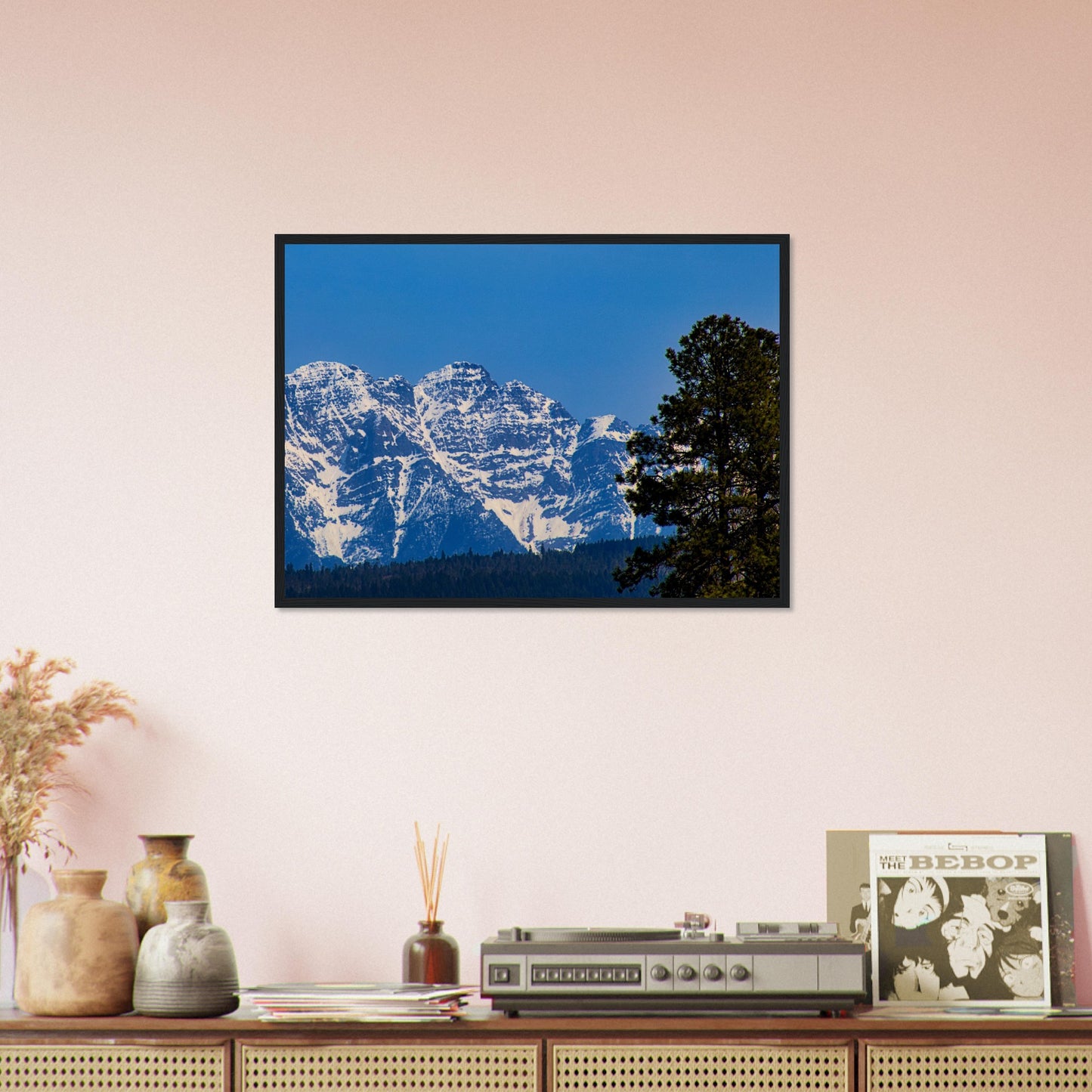 Mountain With Blue Sky - Wooden Framed Poster